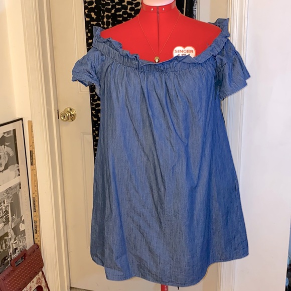 Anthropologie Corey Lynn Calter Denim Off-The-Shoulder Dress - Picture 2 of 7